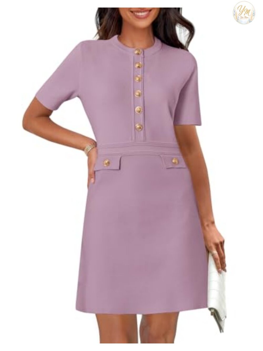 Women's Short Sleeve Bodycon Mini Sweater Dress Button Down